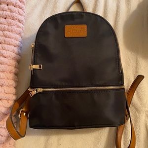 BASS black backpack with brown leather straps